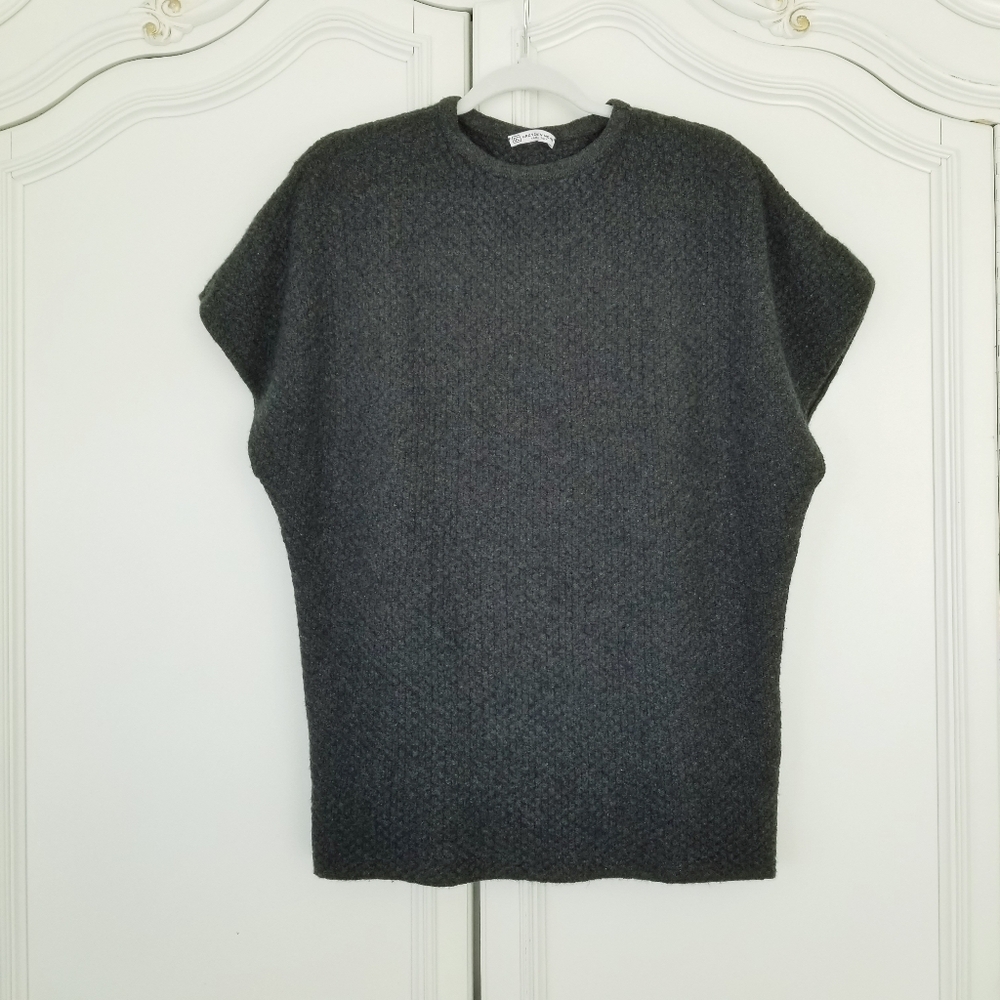 Gretchen Neal Gray Cashmere Waffle Knit Cap Sleeve Sweater Made In Italy L ?